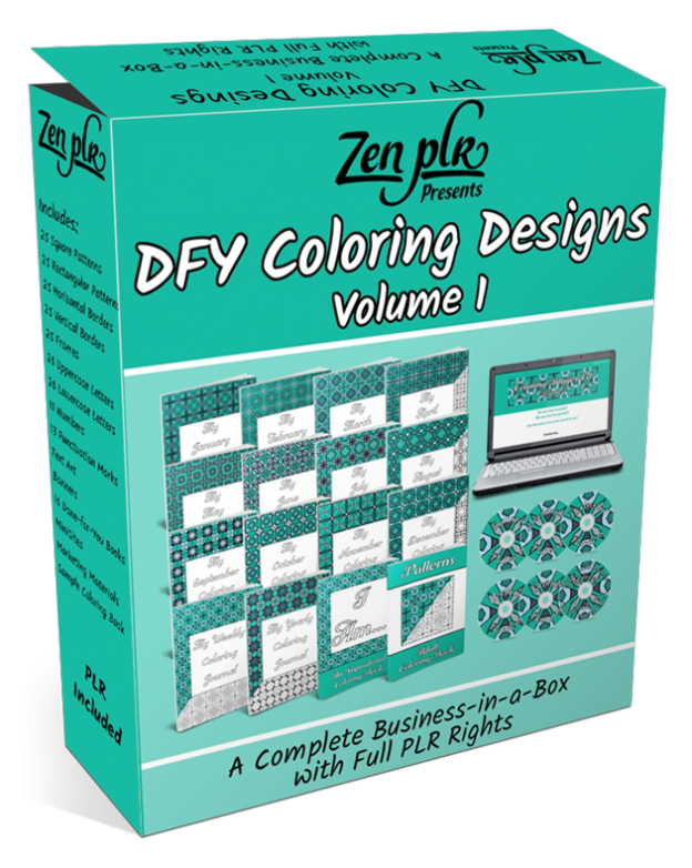 Zen PLR DFY Coloring Designs Volume 01 Full Product Software Box