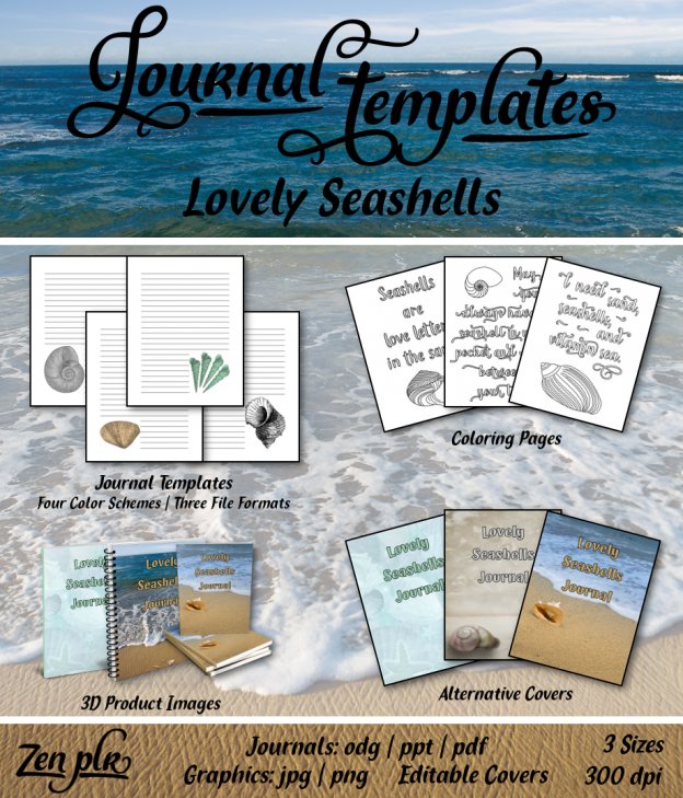 Lovely Seashells Journal Templates Front Cover