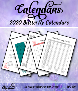 Zen PLR 2020 Butterfly Calendars Front Cover