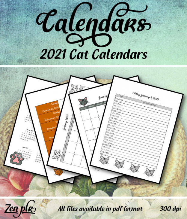 Zen PLR 2021 Cat Calendars Front Cover