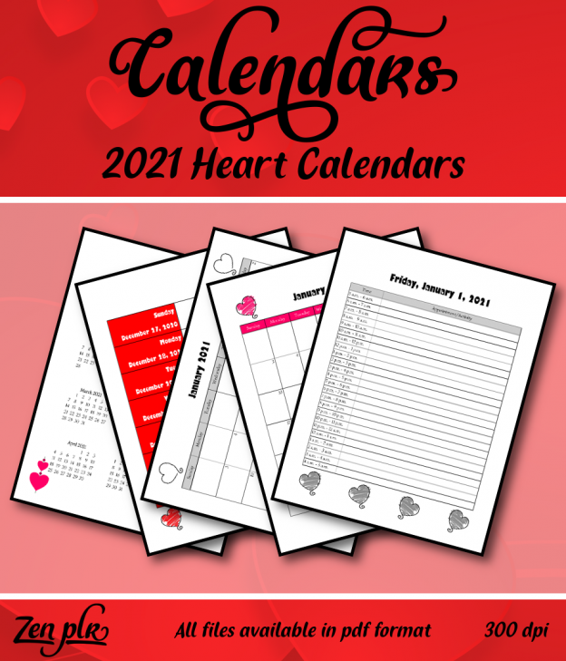Zen PLR 2021 Heart Calendars Front Cover