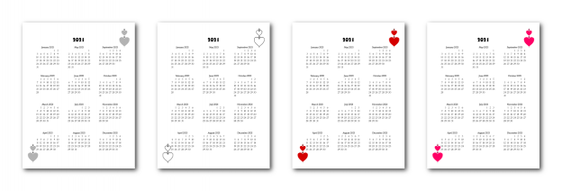 Zen PLR 2021 Heart Calendars Yearly Calendars