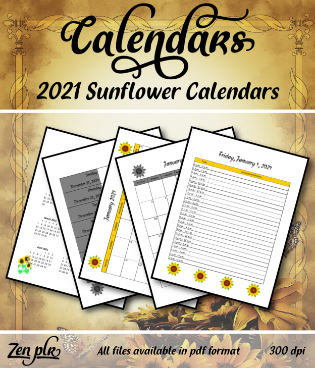 Zen PLR 2021 Sunflower Calendars Front Cover