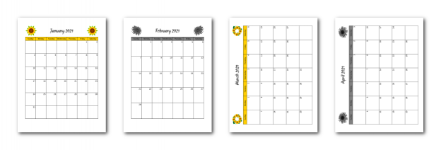 Zen PLR 2021 Sunflower Calendars Monthly Calendar Samples