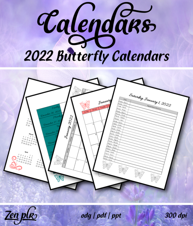 Zen PLR 2022 Butterfly Calendars Front Cover