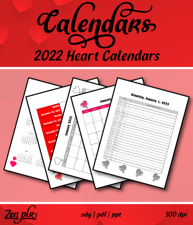 Zen PLR 2022 Heart Calendars Front Cover