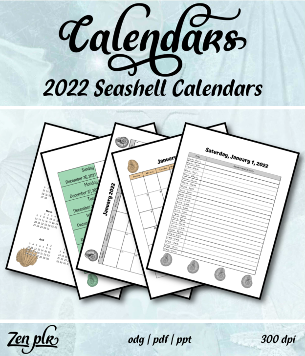 Zen PLR 2022 Seashell Calendars Front Cover