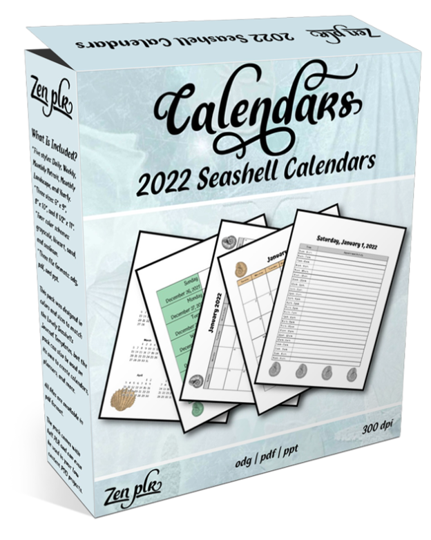 Zen PLR 2022 Seashell Calendars Product Cover