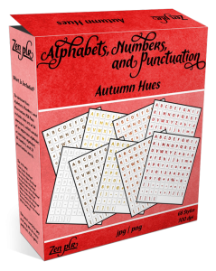 Zen PLR Alphabets, Numbers, and Punctuation Autumn Hues Product Cover