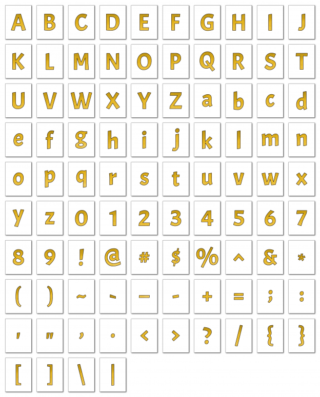 Zen PLR Alphabets, Numbers, and Punctuation Autumn Hues Yellow Outlined Graphic