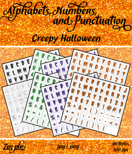 Zen PLR Alphabets, Numbers, and Punctuation Creepy Halloween Front Cover