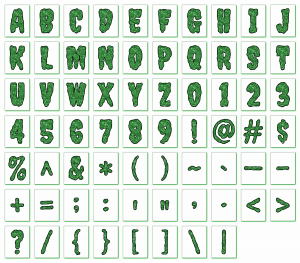 Zen PLR Alphabets, Numbers, and Punctuation Creepy Halloween Green Outlined Graphic