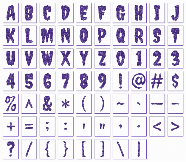 Zen PLR Alphabets, Numbers, and Punctuation Creepy Halloween Purple Non-Outlined Graphic