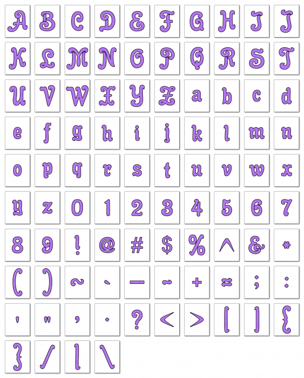 Zen PLR Alphabets, Numbers, and Punctuation Enchanted Tales Purple Outlined