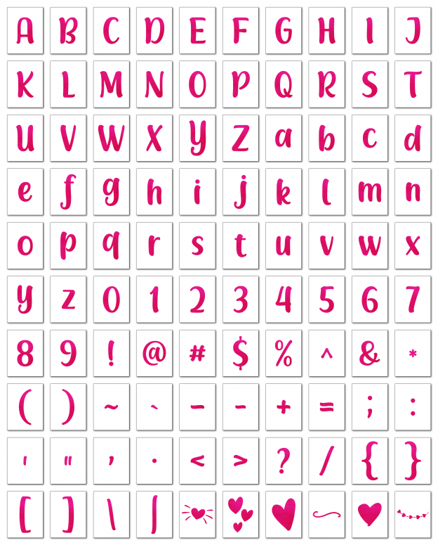 Zen PLR Alphabets, Numbers, and Punctuation Modern Romance Hot Pink Non-Outlined Graphic