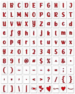Zen PLR Alphabets, Numbers, and Punctuation Modern Romance Red Outlined Graphic