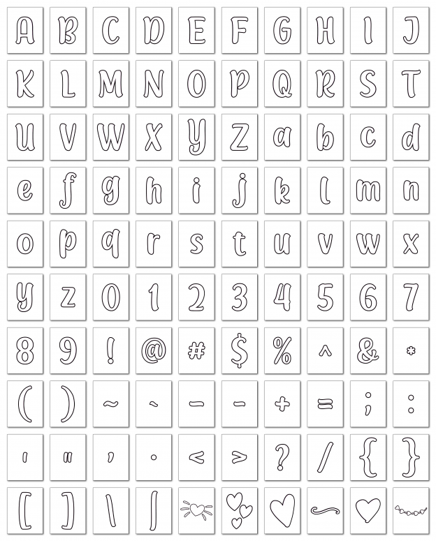 Zen PLR Alphabets, Numbers, and Punctuation Modern Romance White Outlined Graphic