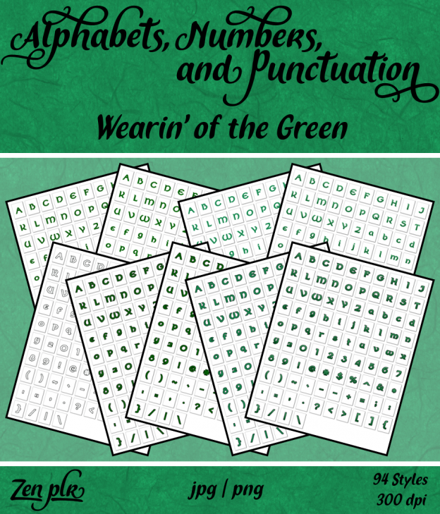 Zen PLR Alphabets, Numbers, and Punctuation Wearin' of the Green Front Cover