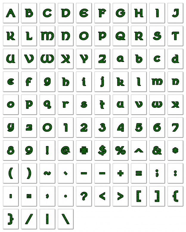 Zen PLR Alphabets, Numbers, and Punctuation Wearin' of the Green Glitter Outlined