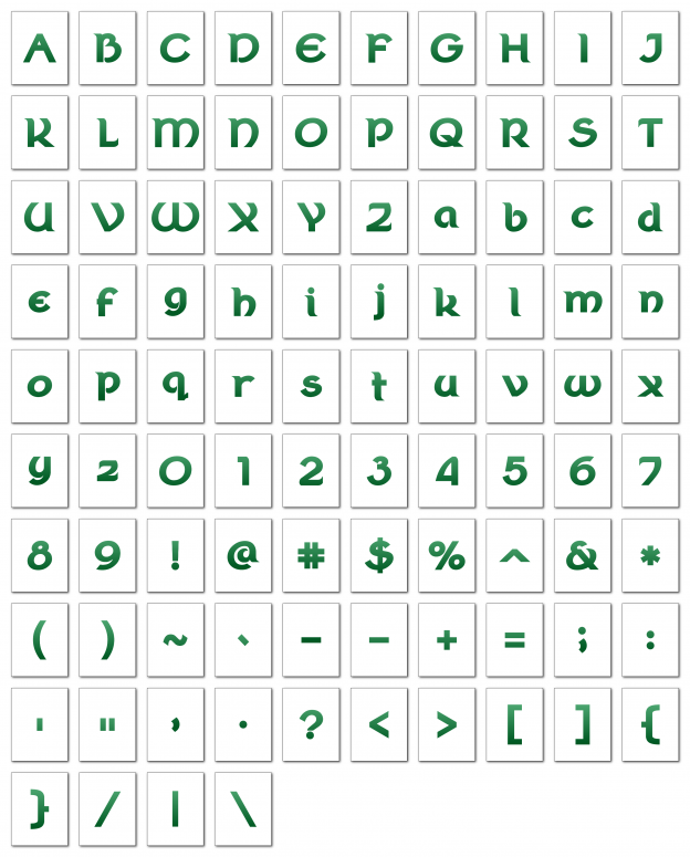 Zen PLR Alphabets, Numbers, and Punctuation Wearin' of the Green Ombre Non-Outlined