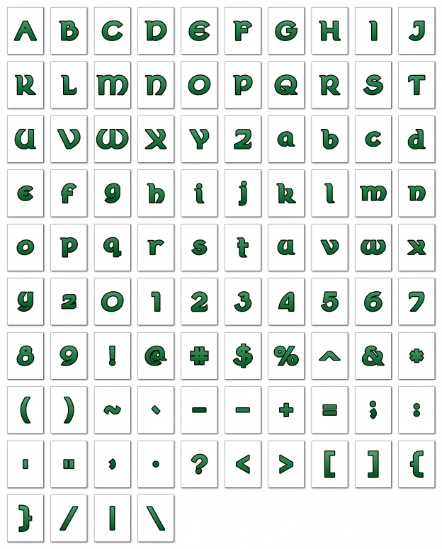 Zen PLR Alphabets, Numbers, and Punctuation Wearin' of the Green Ombre Outlined