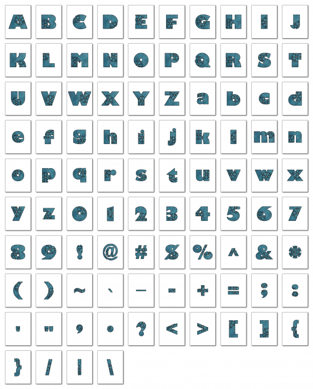 Zen PLR Alphabets, Numbers, and Punctuation Winter Wonderland Dark Blue Outlined