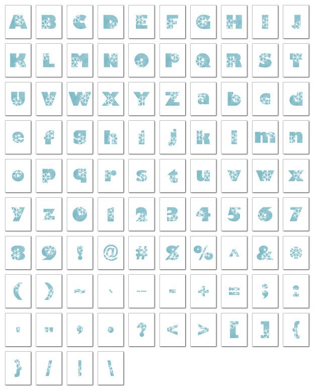 Zen PLR Alphabets, Numbers, and Punctuation Winter Wonderland Light Blue Non-Outlined