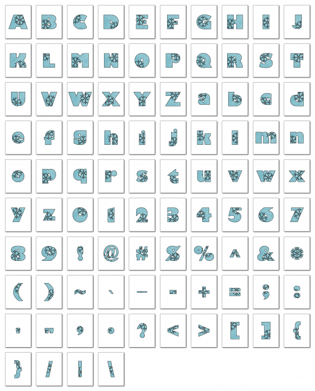 Zen PLR Alphabets, Numbers, and Punctuation Winter Wonderland Light Blue Outlined