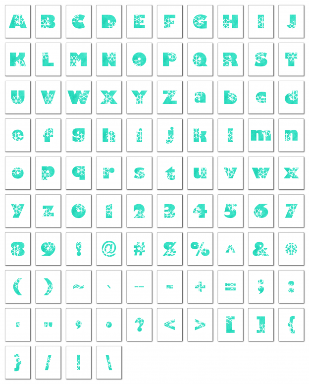 Zen PLR Alphabets, Numbers, and Punctuation Winter Wonderland Turquoise Non-Outlined