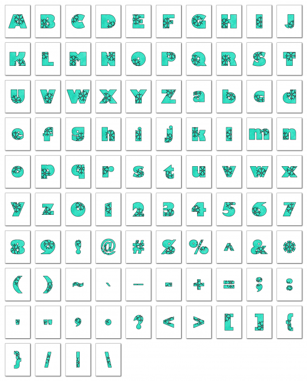 Zen PLR Alphabets, Numbers, and Punctuation Winter Wonderland Turquoise Outlined
