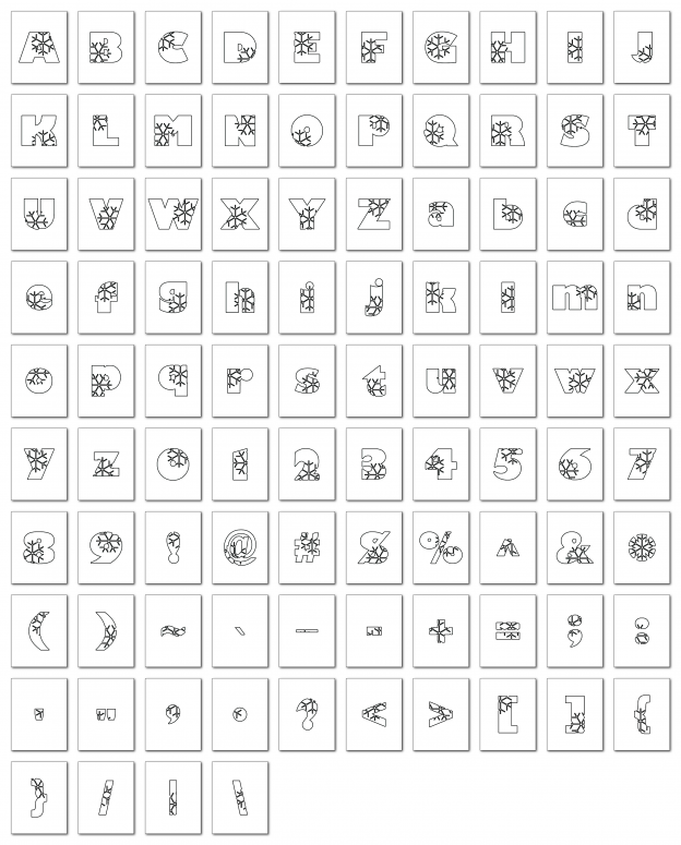 Zen PLR Alphabets, Numbers, and Punctuation Winter Wonderland White Outlined