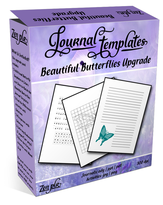 Zen PLR Beautiful Butterflies Journal Templates Upgrade Product Cover