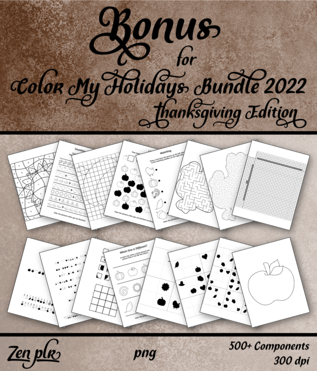 Zen PLR Bonus for Color My Holidays Bundle Thanksgiving Front Cover