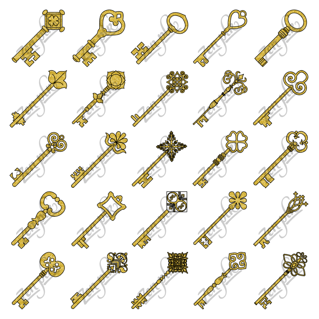 Zen PLR Clip Art Keys Glitter Gold 02