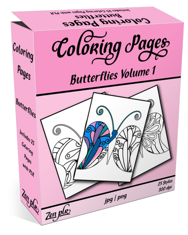 Zen PLR Coloring Pages Butterflies Volume 01 Product Cover