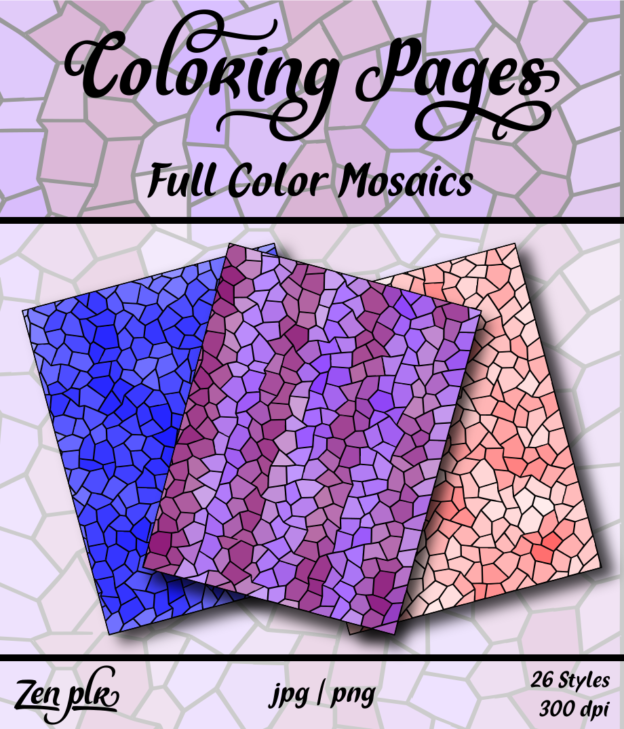 Zen PLR Coloring Pages Full Color Mosaics Front Cover