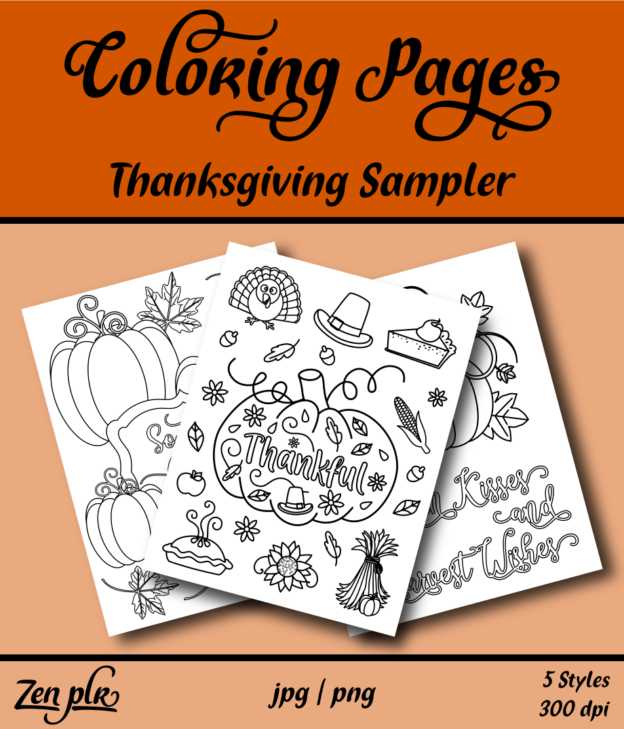 Zen PLR Coloring Pages Thanksgiving Mini Pack Front Cover