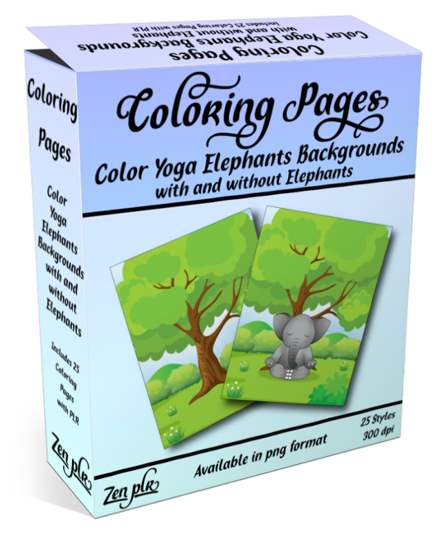 Zen PLR Coloring Pages Yoga Elephants Backgrounds Full Color Product Cover