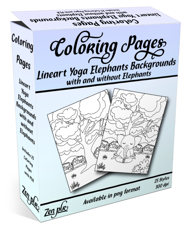Zen PLR Coloring Pages Yoga Elephants Backgrounds Lineart Product Cover