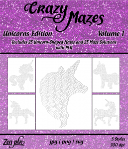 Zen PLR Crazy Mazes Unicorns Edition Volume 01 Front Cover