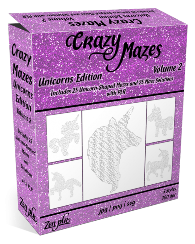 Zen PLR Crazy Mazes Unicorns Edition Volume 02 Product Cover