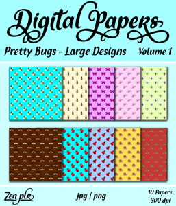 Zen PLR Digital Papers Pretty Bugs Volume 01 Large Designs Front Cover
