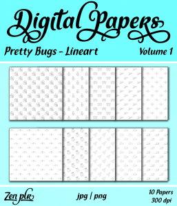 Zen PLR Digital Papers Pretty Bugs Volume 01 Lineart Front Cover