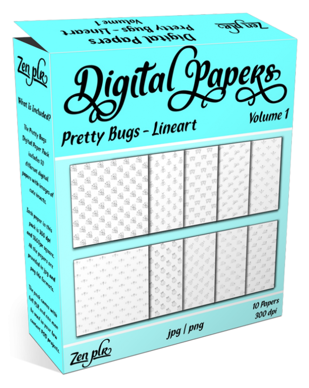 Zen PLR Digital Papers Pretty Bugs Volume 01 Lineart Product Cover