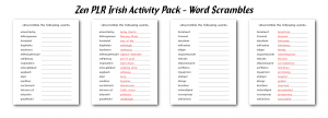 Zen PLR Irish Activity Pack Word Scrambles