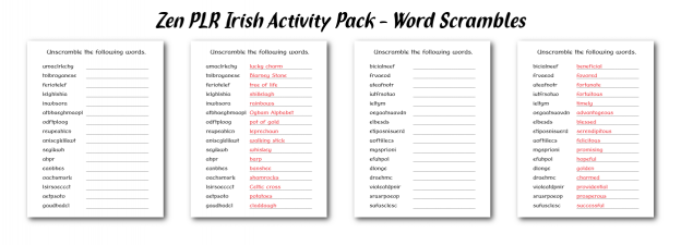 Zen PLR Irish Activity Pack Word Scrambles