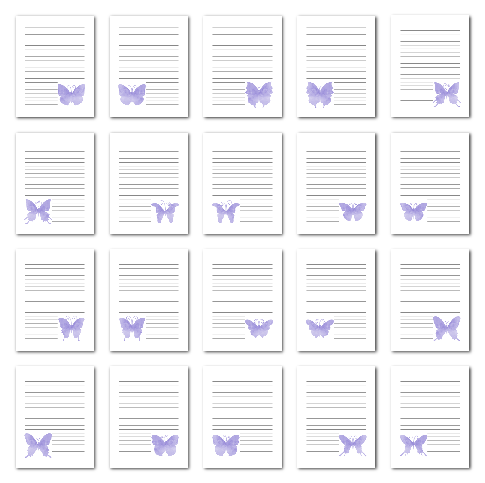 Zen PLR Journal Templates Light Watercolor Butterflies Light Purple Digital Journal Pages