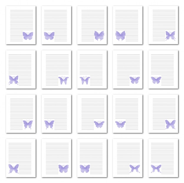 Zen PLR Journal Templates Light Watercolor Butterflies Light Purple Print Journal Pages