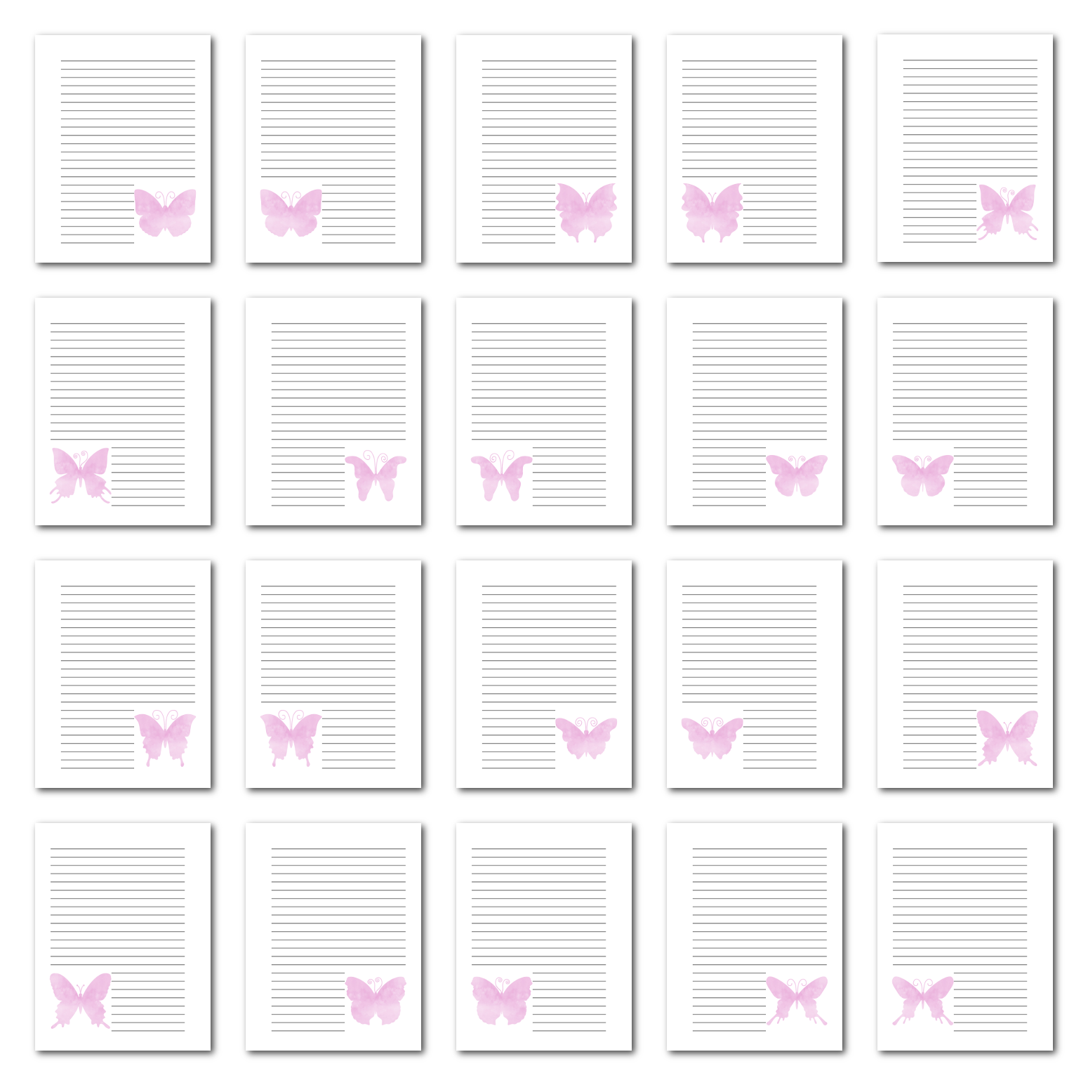 Zen PLR Journal Templates Light Watercolor Butterflies Pink Print Journal Pages