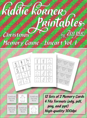 Zen PLR Kiddie Korner Printables Christmas Memory Game Volume 1 Lineart Cover